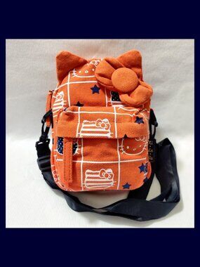 KiLaRa Hello Kitty Crossbody Purse Camera Bag Orange Blue White Stars & Stripes